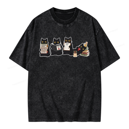 Pagewings Black Cat Teacher Unisex Washed T-shirt