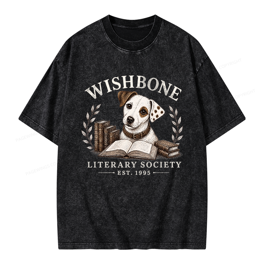 Pagewings Wishbone Literary Society Unisex Washed T-shirt