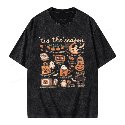 Pagewing Vintage Halloween Unisex Washed T-shirt