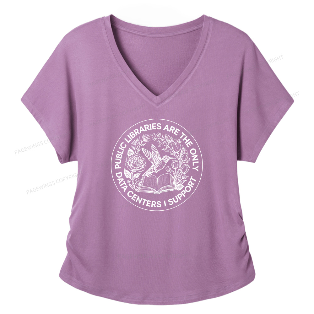 Pagewings Public Libraries are the only Data Centers I Support Soft Women's Modal V-neck T-shirt  