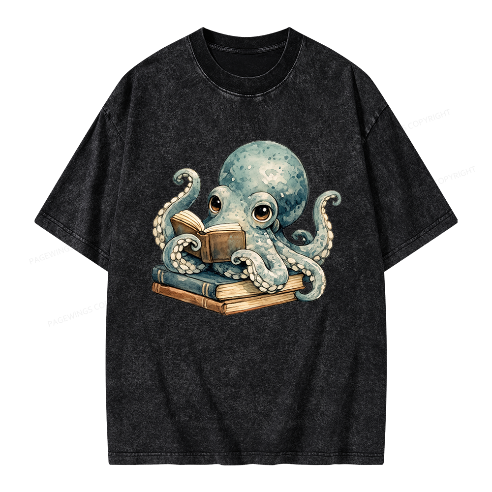 Pagewing Octopus Book Lover Unisex Washed T-shirt
