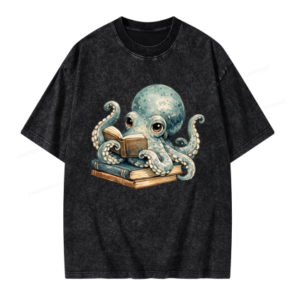 Pagewing Octopus Book Lover Unisex Washed T-shirt