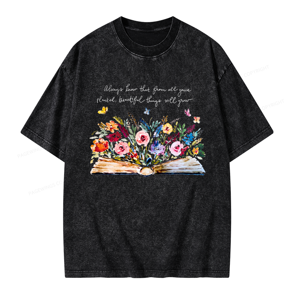 Pagewing Floral Book Unisex Washed T-shirt