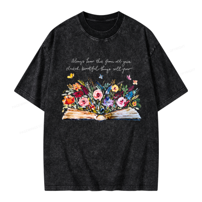 Pagewing Floral Book Unisex Washed T-shirt