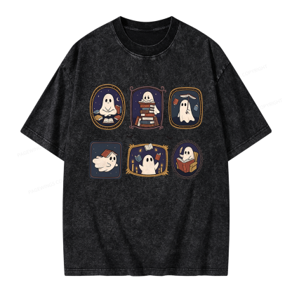 Pagewings Ghost Reading Book Unisex Washed T-shirt