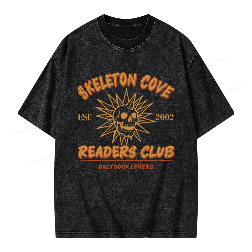 Pagewings Skeleton Cove Readers Club Unisex Washed T-shirt