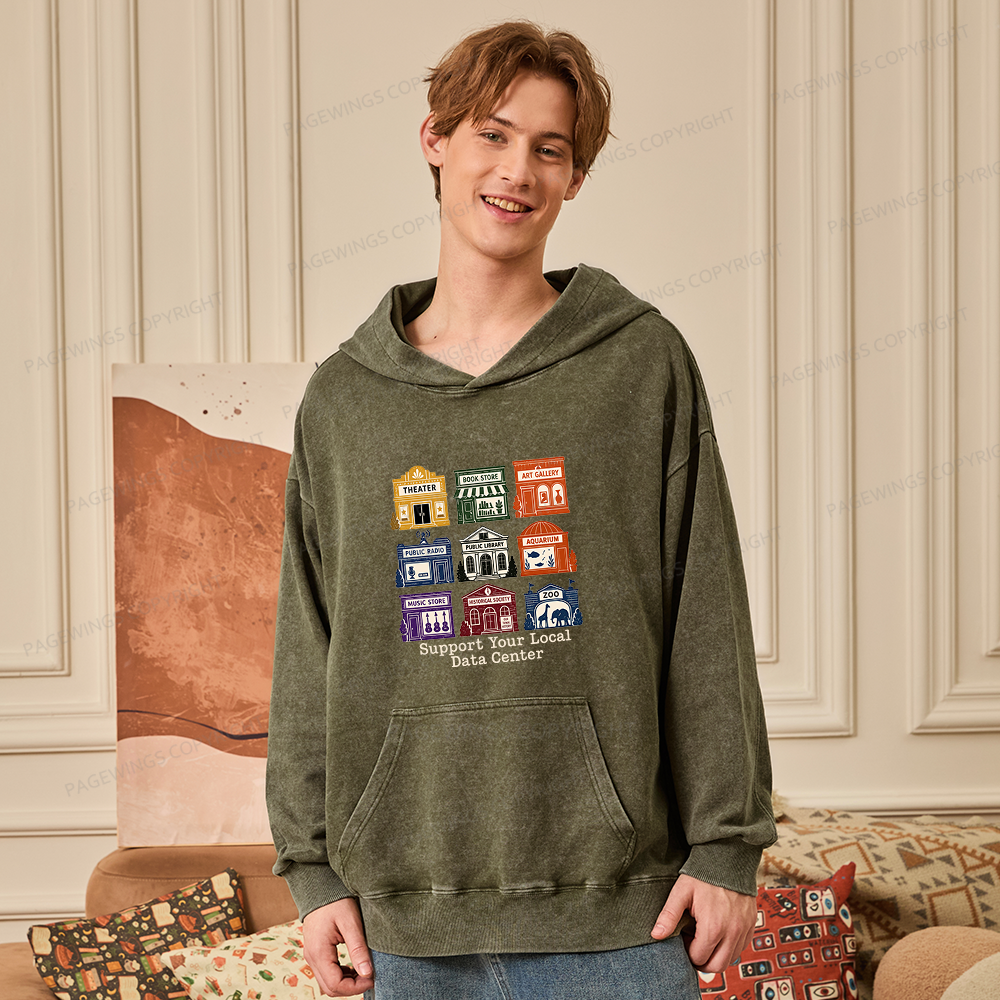 Pagewing Support Your Local Data Center16102 Book Unisex Washed Hoodie