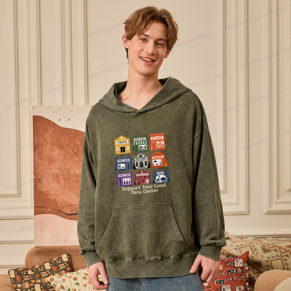 Pagewing Support Your Local Data Center16102 Book Unisex Washed Hoodie