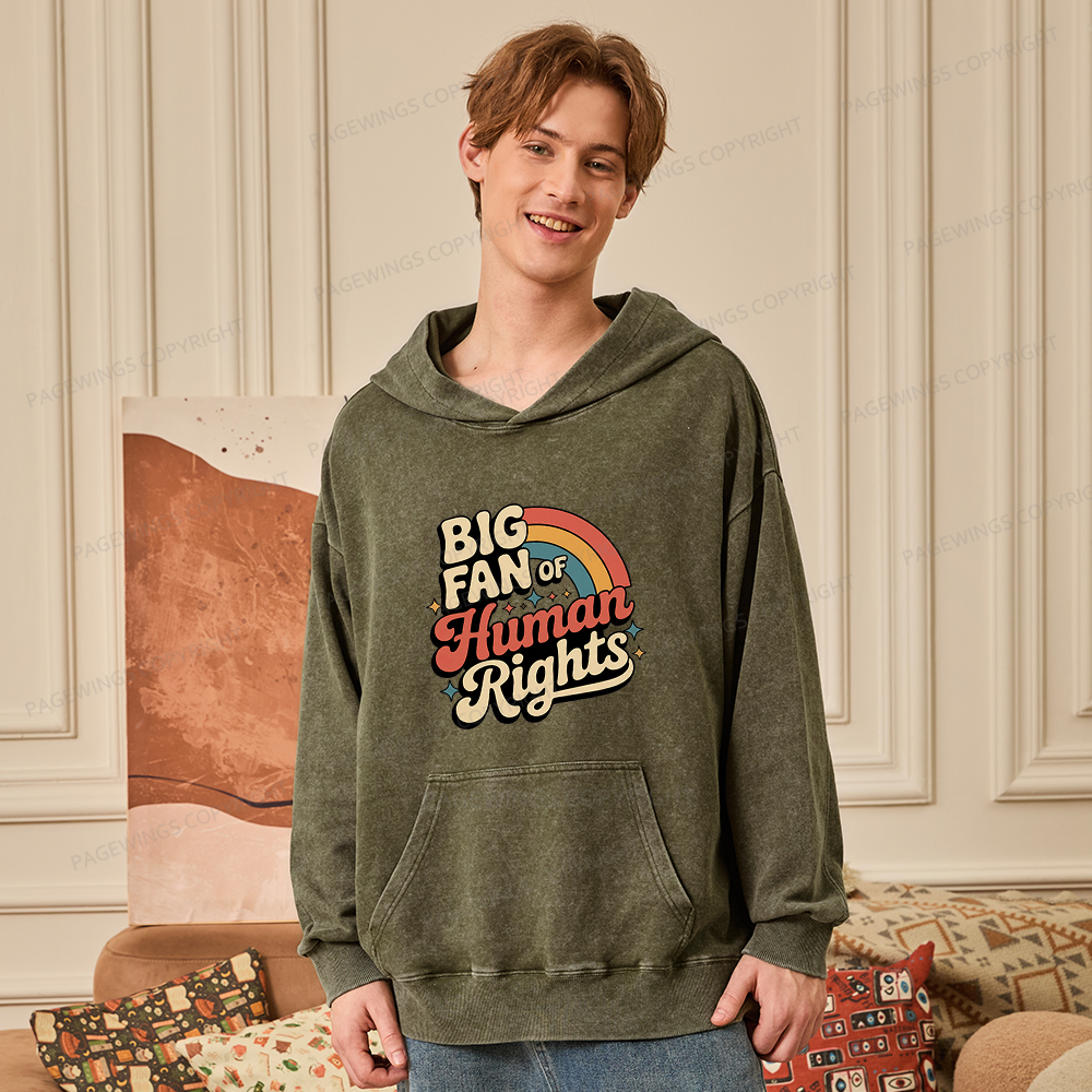 Pagewings Big Fan of Human Rights15448 Book Unisex Washed Hoodie