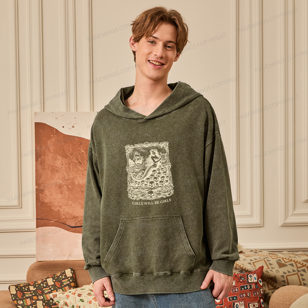 Pagewings Girls Will Be Girls15607 Book Unisex Washed Hoodie