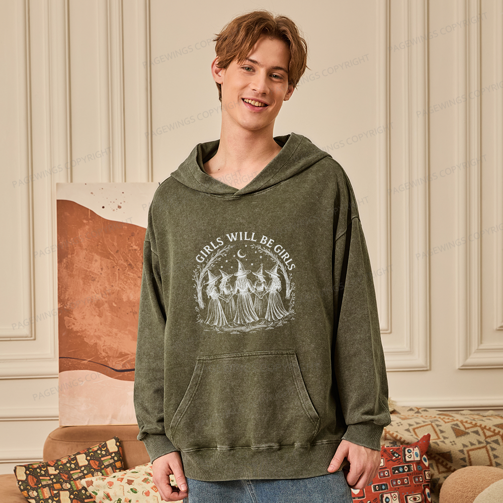 Pagewings Girls Will Be Girls15692 Book Unisex Washed Hoodie