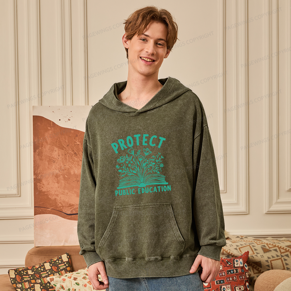 Pagewings Protect Public Education15808 Book Unisex Washed Hoodie