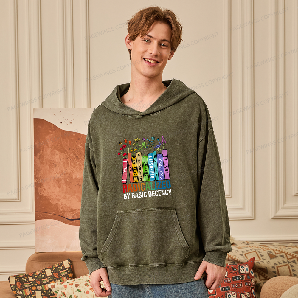 Pagewings Radicalized by Basic Decency14041 Book Unisex Washed Hoodie
