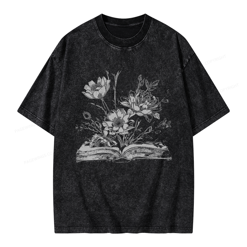 Pagewings Book and Flowers Unisex Washed T-shirt