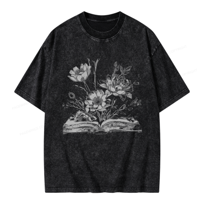 Pagewings Book and Flowers Unisex Washed T-shirt