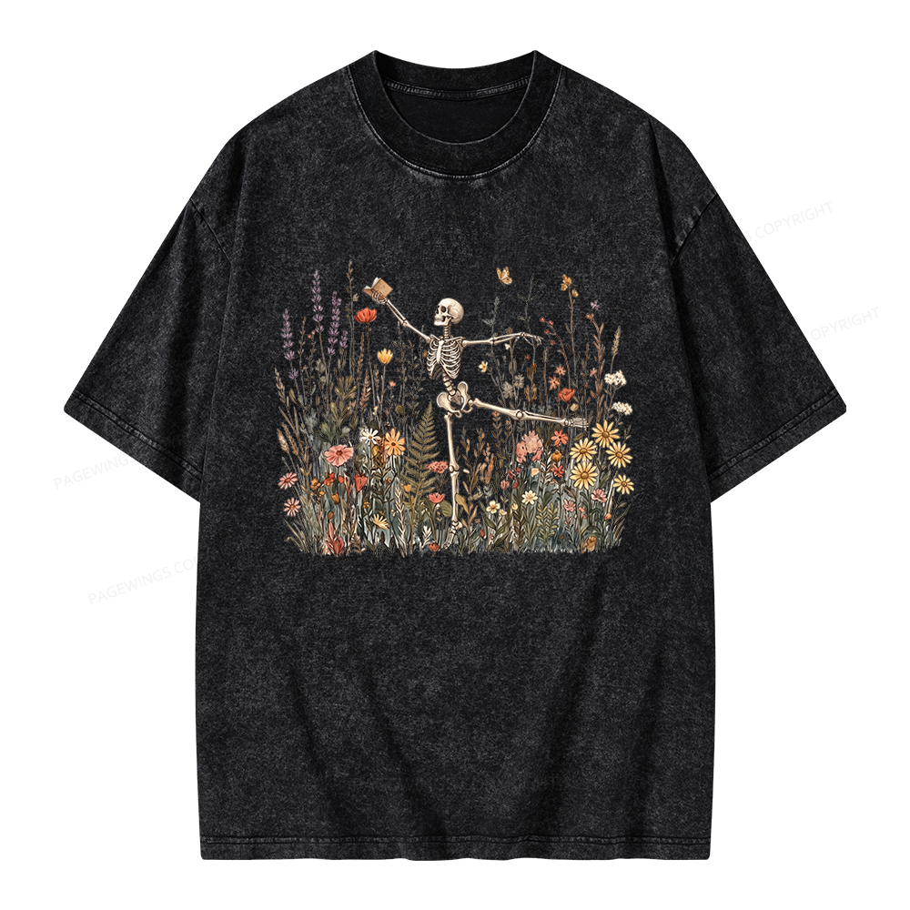 Pagewings Skeleton Reading Unisex Washed T-shirt
