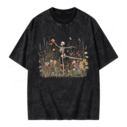 Pagewings Skeleton Reading Unisex Washed T-shirt