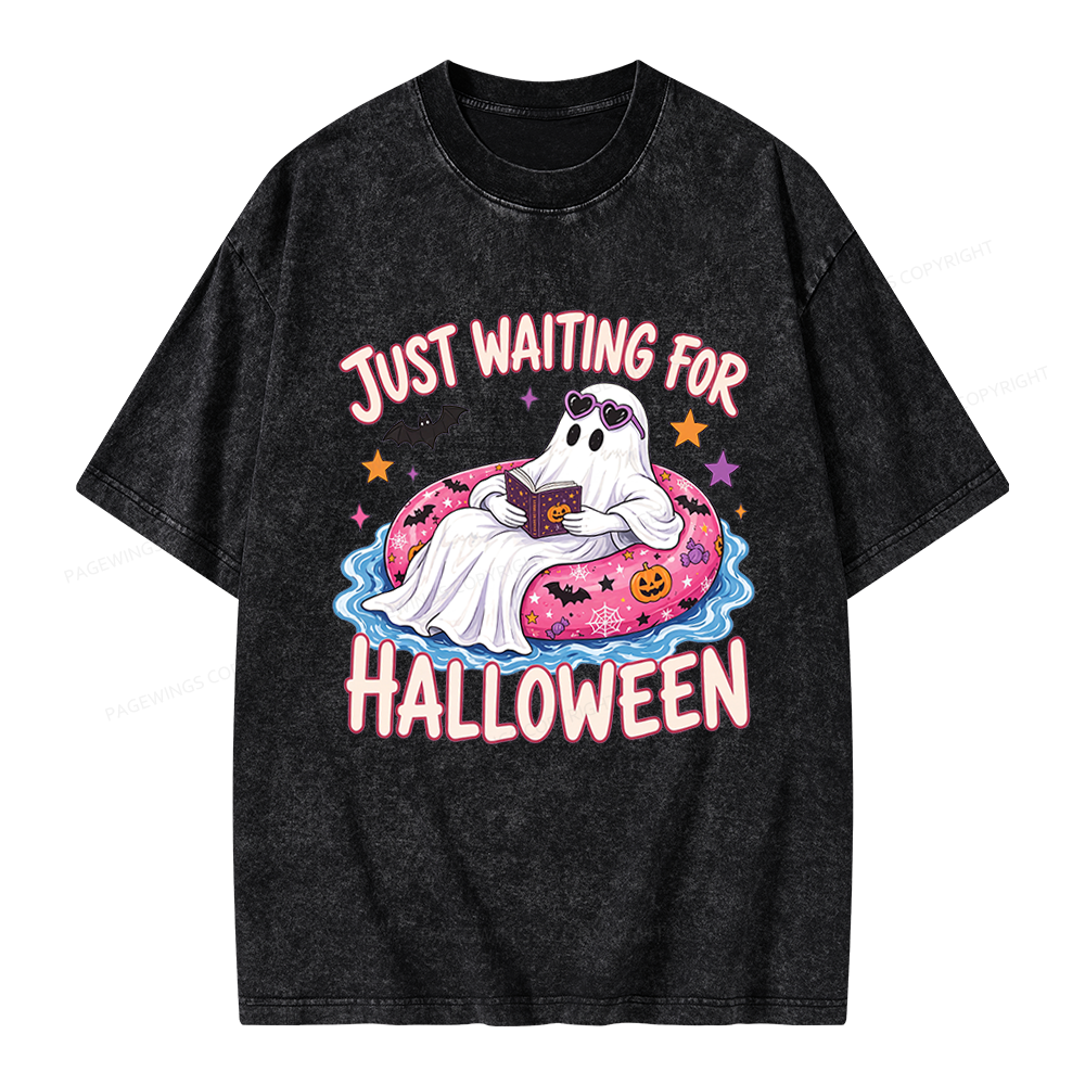 Pagewings Just Waiting for Halloween Unisex Washed T-shirt