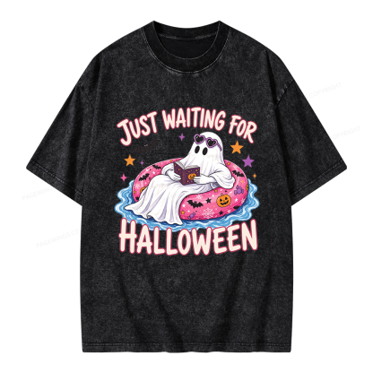 Pagewings Just Waiting for Halloween Unisex Washed T-shirt
