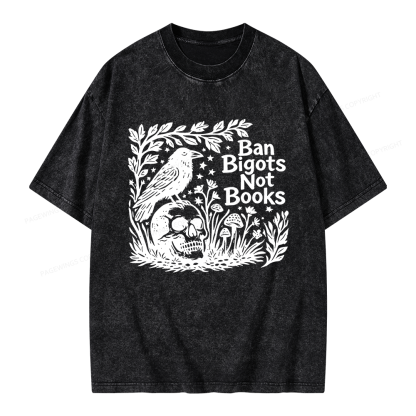 Pagewings Ban Bigots Not Books Unisex Washed T-shirt