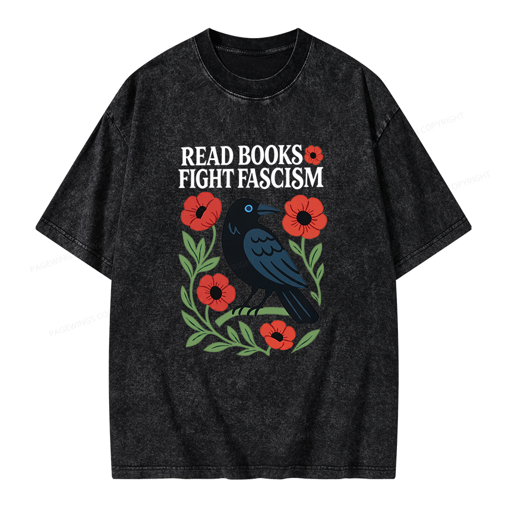 Pagewings Read Books Fight Fascism Unisex Washed T-shirt