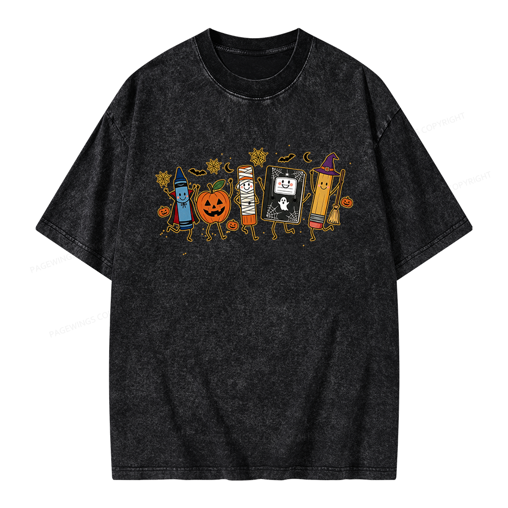 Pagewings Halloween Teacher Unisex Washed T-shirt