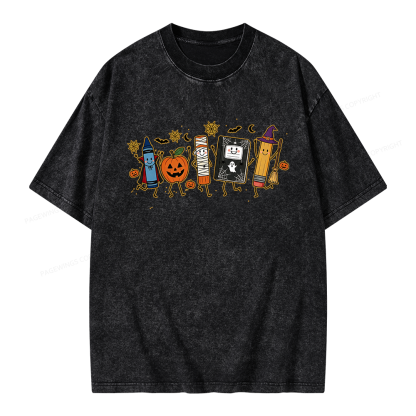 Pagewings Halloween Teacher Unisex Washed T-shirt