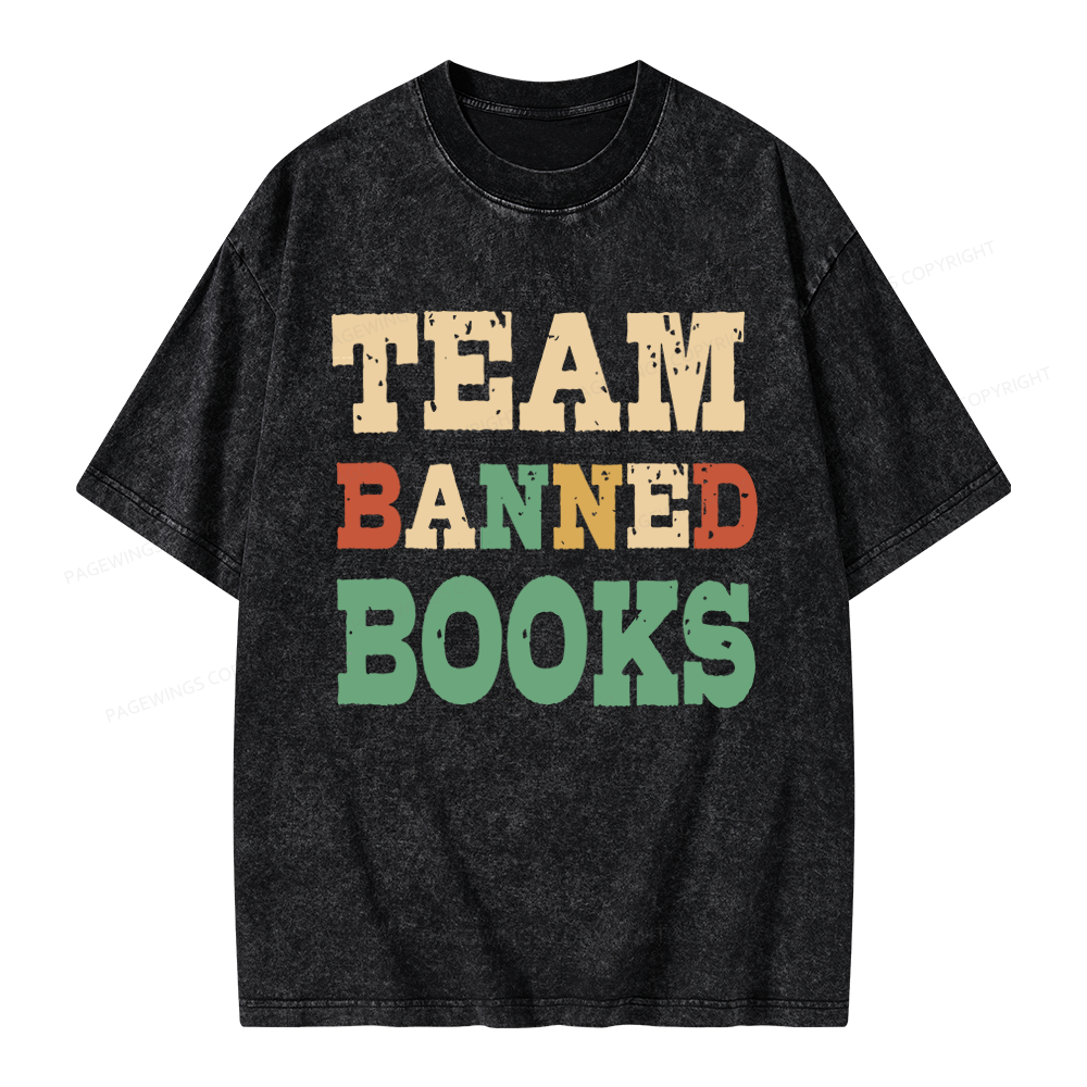 Pagewings Funny Team Banned Books Unisex Washed T-shirt