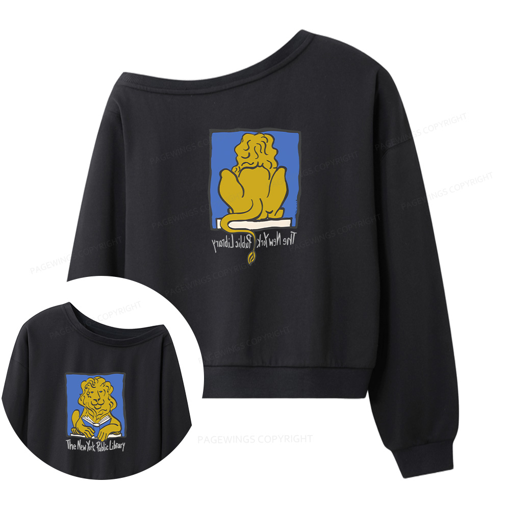 Pagewings Vintage New York Library Tee Unique Find Unisex Bookworm Perfect Gift 11362 Bookish Women Off Shoulder Sweatshirt