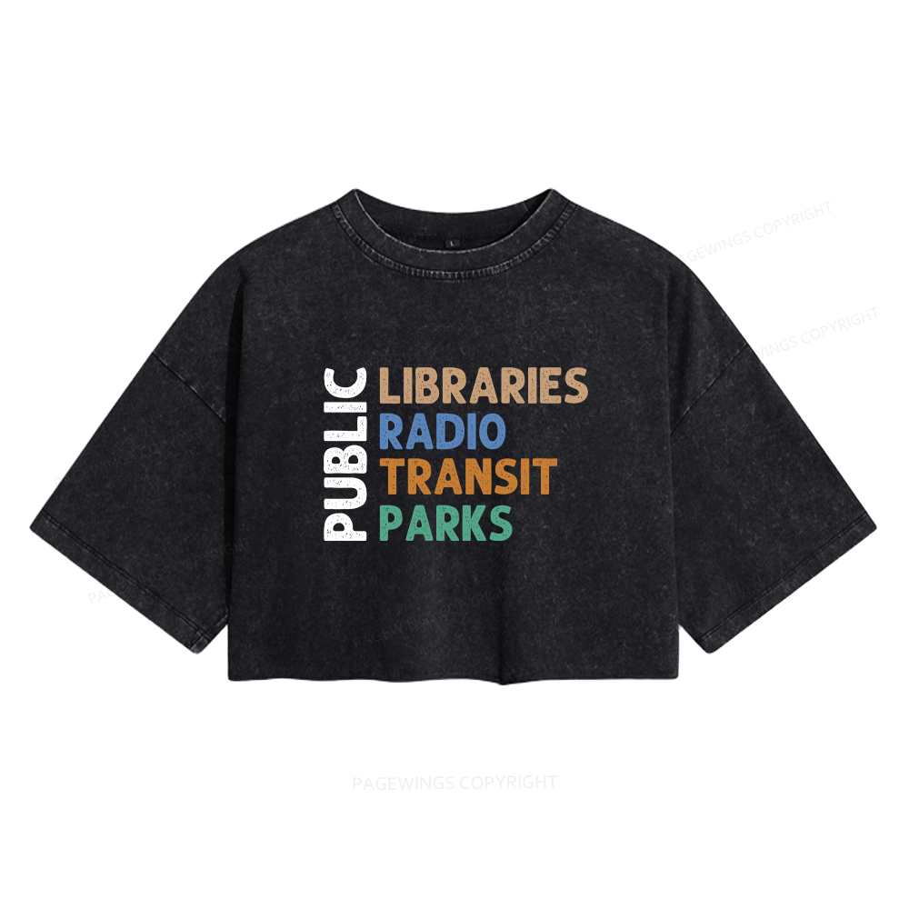 Pagewings Public Libraries16055 Read Women's Washed Cropped T-shirt