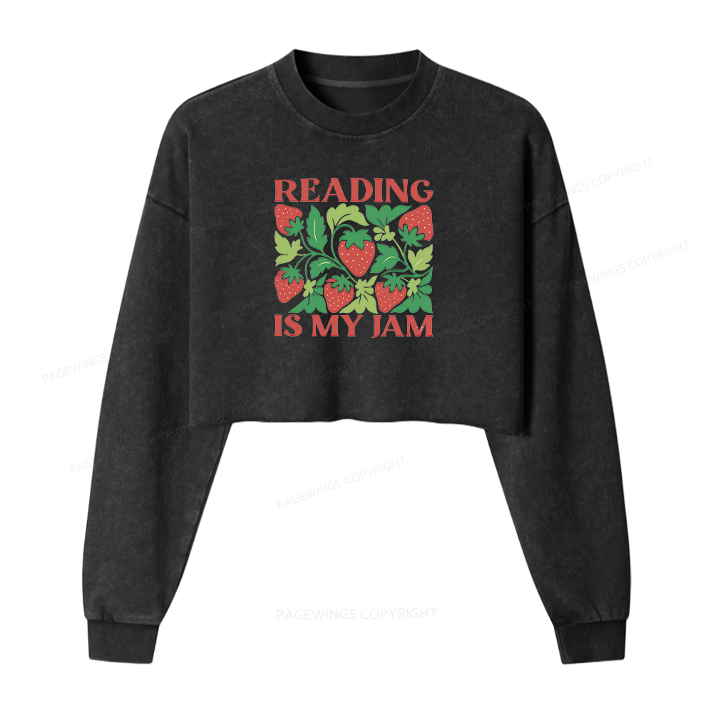 Pagewings Reading Is My Jam 15972 Bookish Washed Crop Sweatshirt