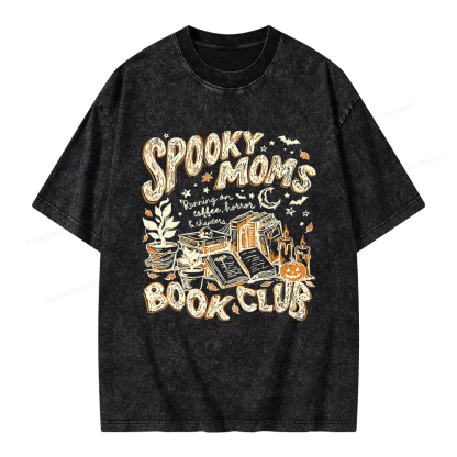Pagewings Spooky Moms Book Club Unisex Washed T-shirt