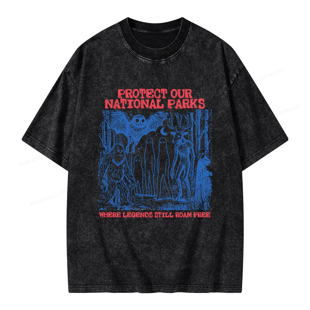 Pagewings Protect Our Parks Vintage Camping Unisex Washed T-shirt