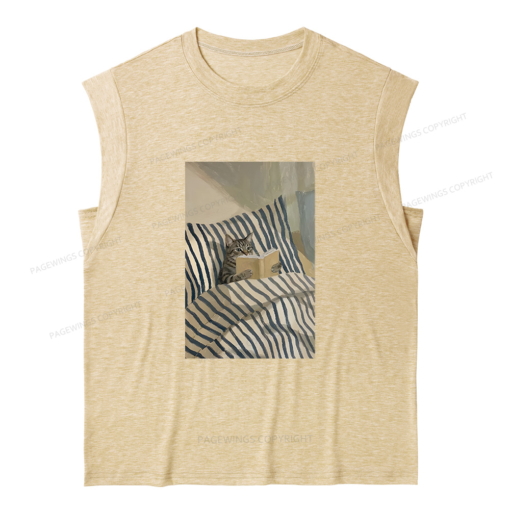 Pagewings Cat Reading Book In Bed 15459 Bookish Women's Heather Tank Top