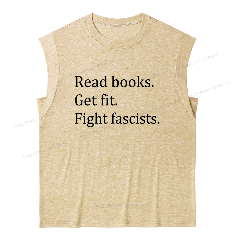 Pagewings Read Books Get Fit Fight Fascists 15980 Bookish Women's Heather Tank Top