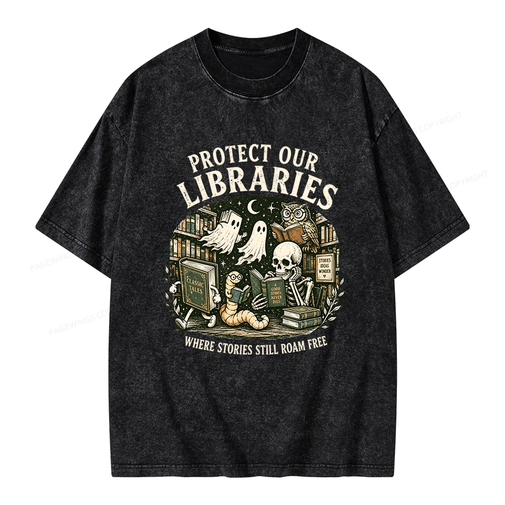 Pagewings Protect Our Libraries Unisex Washed T-shirt