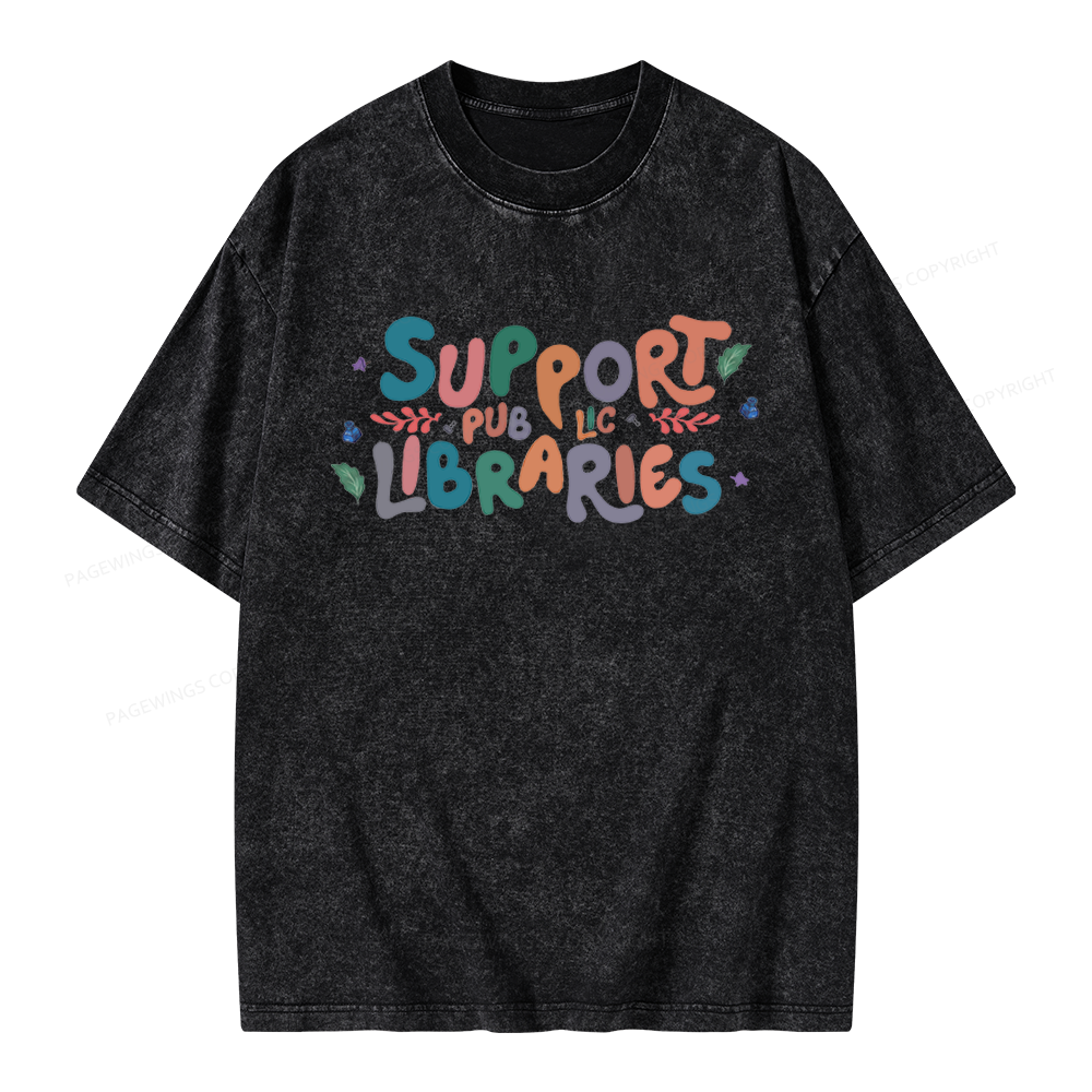 Pagewing Support Public Libraries Unisex Washed T-shirt