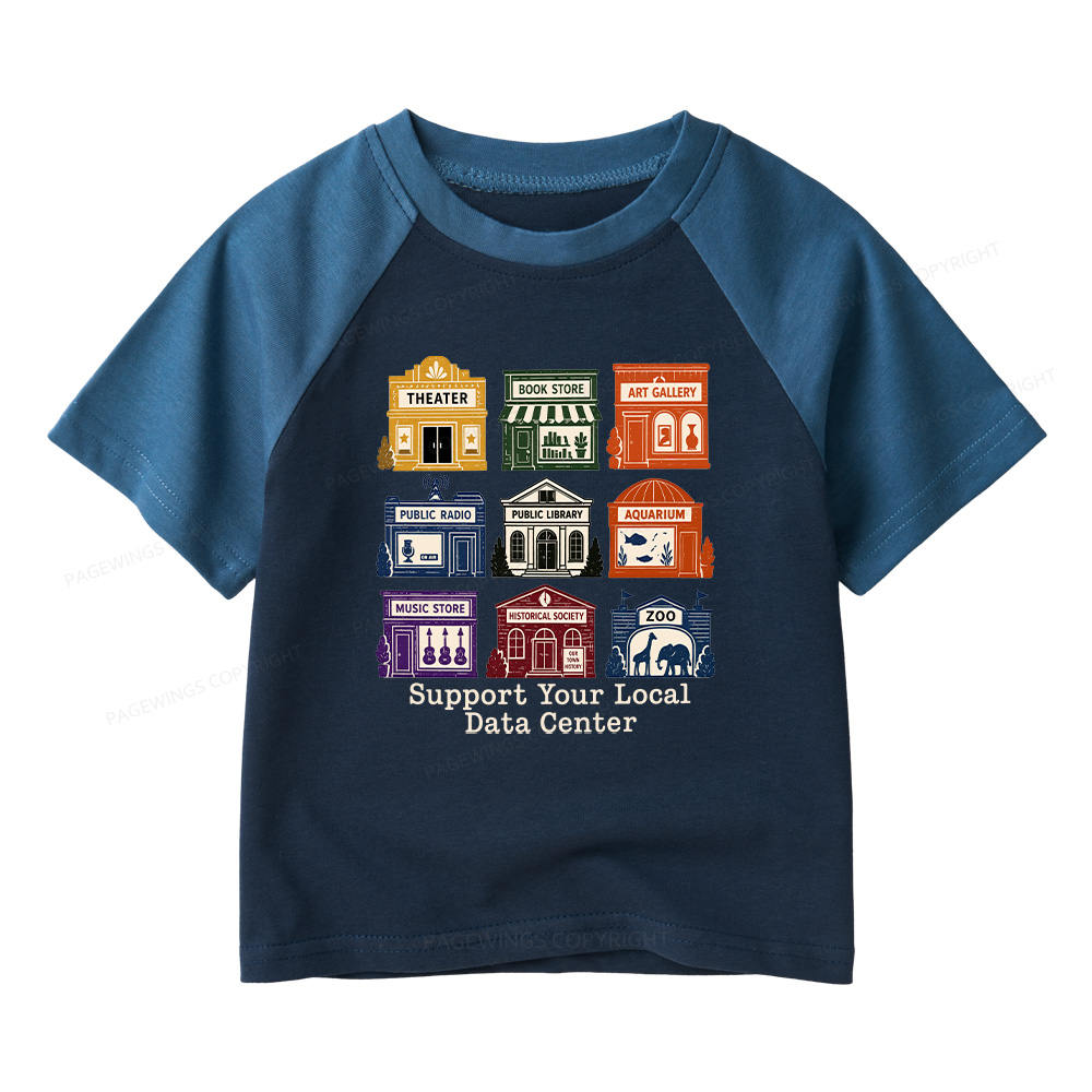 Pagewings Support Your Local Data Center Kids Raglan T-shirt 