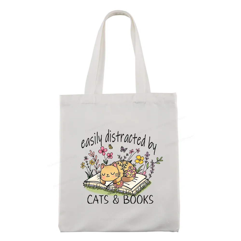 Pagewings Easily Distracted By Cats And Books Tote Bag