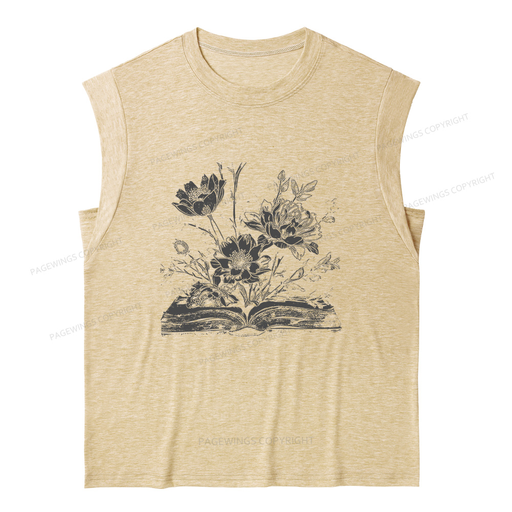 Pagewings Book and Flowers 16324 Bookish Women's Heather Tank Top