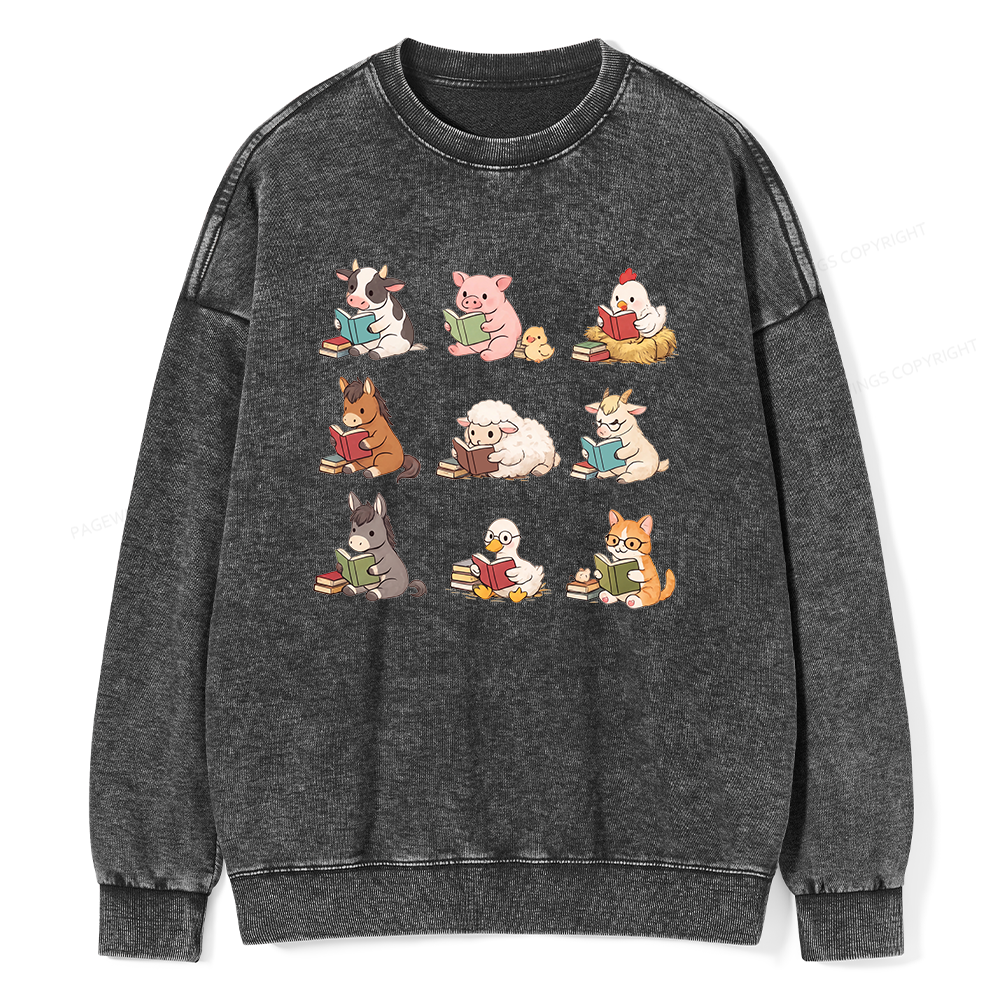 Pagewing Farm Animals Reading16179 Read Unisex Washed Sweatshirt