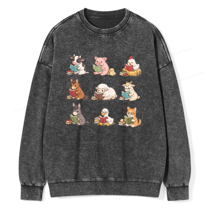 Pagewing Farm Animals Reading16179 Read Unisex Washed Sweatshirt