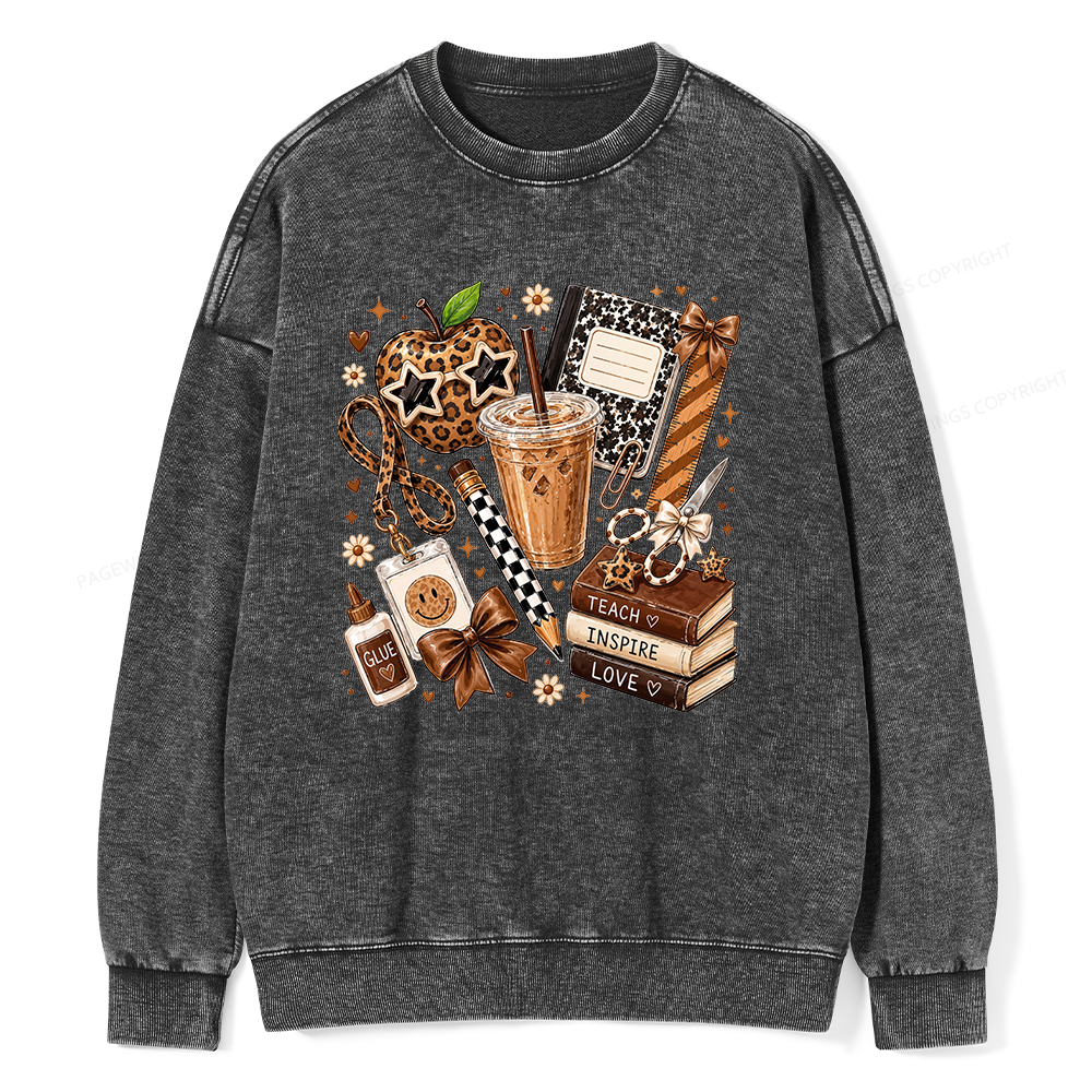Pagewing Leopard Teacher Book16229 Read Unisex Washed Sweatshirt