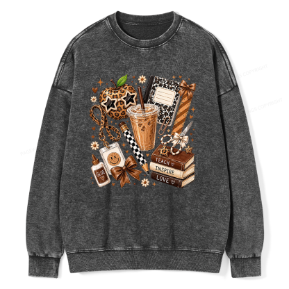 Pagewing Leopard Teacher Book16229 Read Unisex Washed Sweatshirt