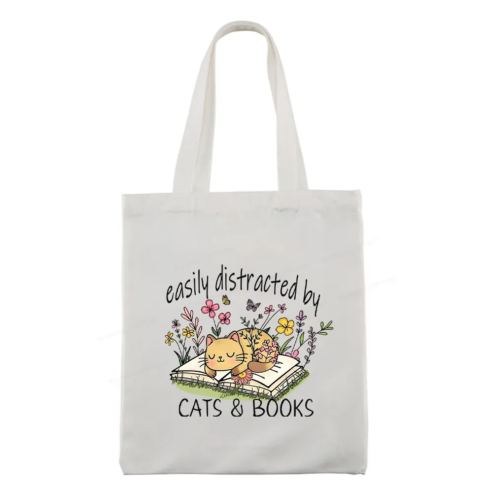 Pagewings Easily Distracted By Cats And Books Tote Bag