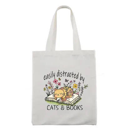 Pagewings Easily Distracted By Cats And Books Tote Bag