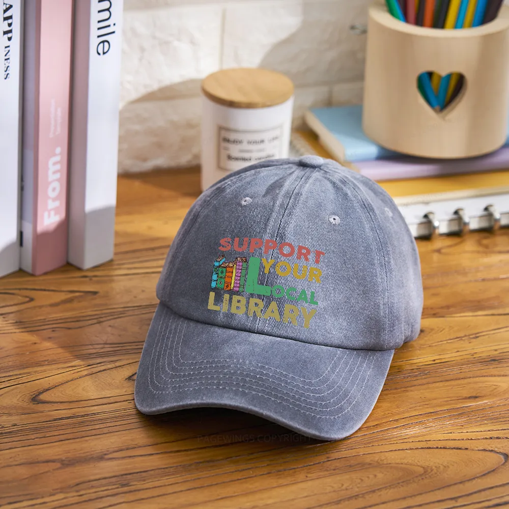 Pagewings Support Your Local Library Washed Cap