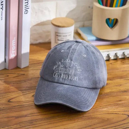 Pagewing Cute Cats And Books Washed Cap