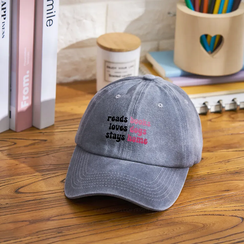 Pagewing Read Books & Love Dogs & Stay Home Washed Cap