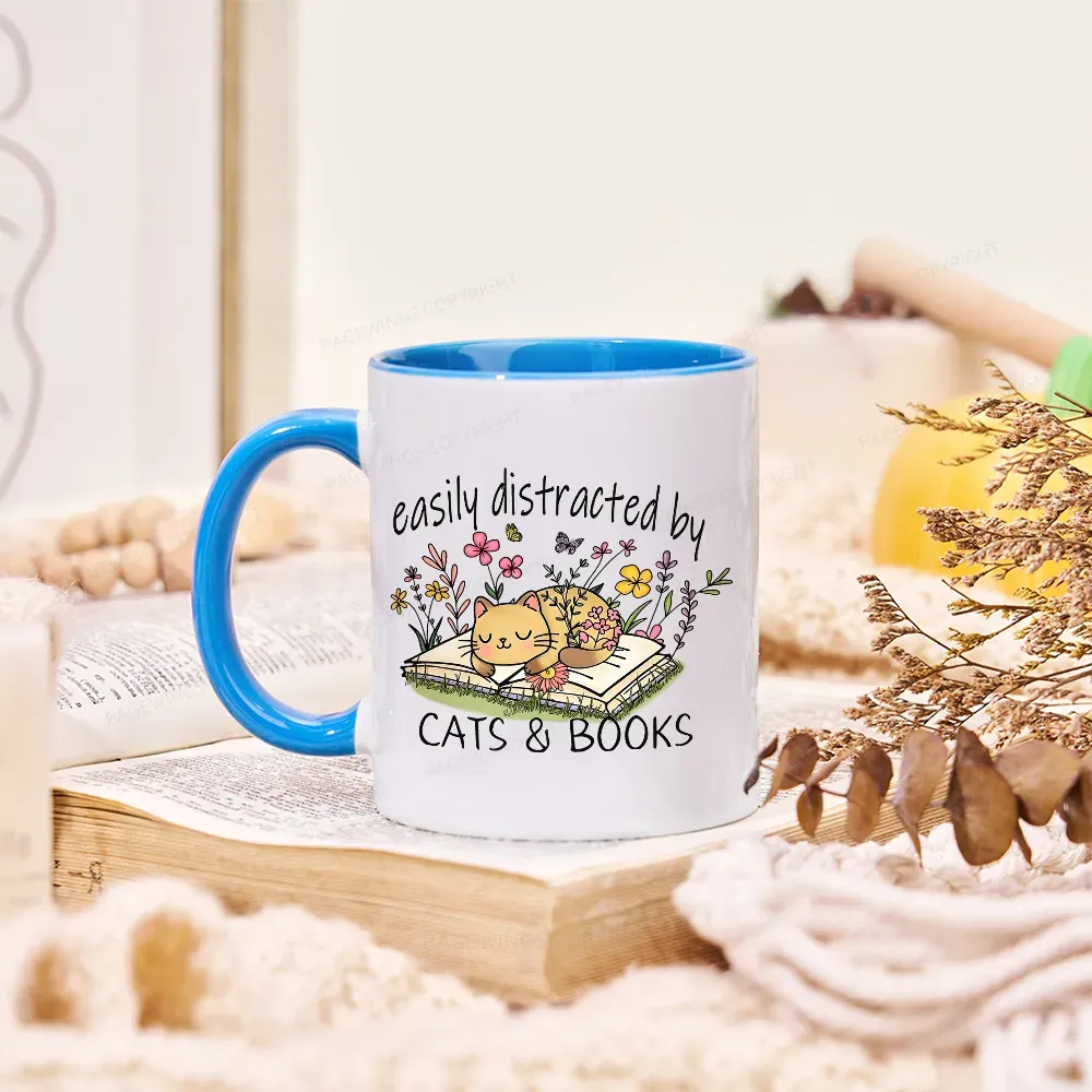 Pagewings Easily Distracted By Cats And Books Mug